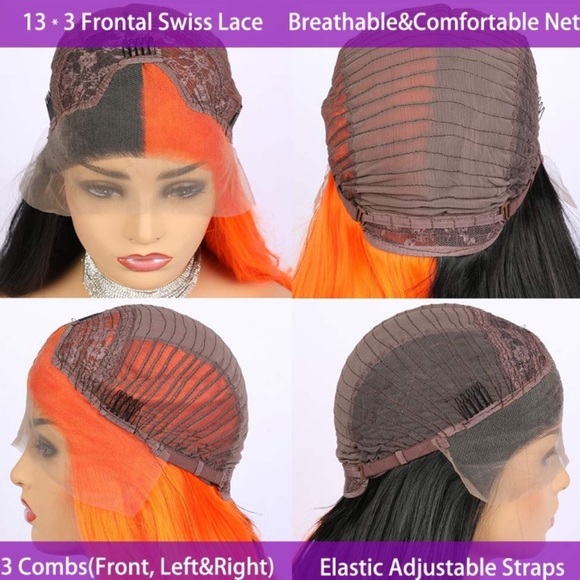 24” ORANGE &BLACK SPLIT DYE STRAIGHT LACEFRONT WIG